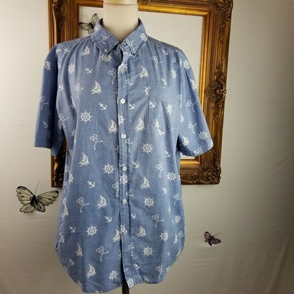 Retrofit nautica theme  button down short sleeve - Picture 1 of 6
